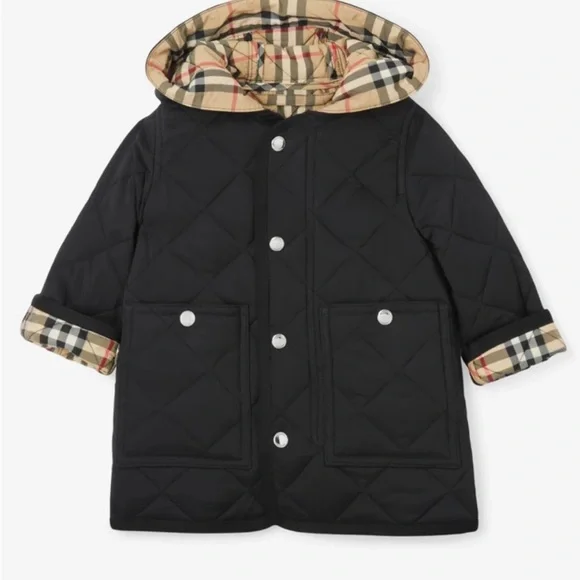 Burberry Diamond Quilted Nylon Hooded Coat 12M